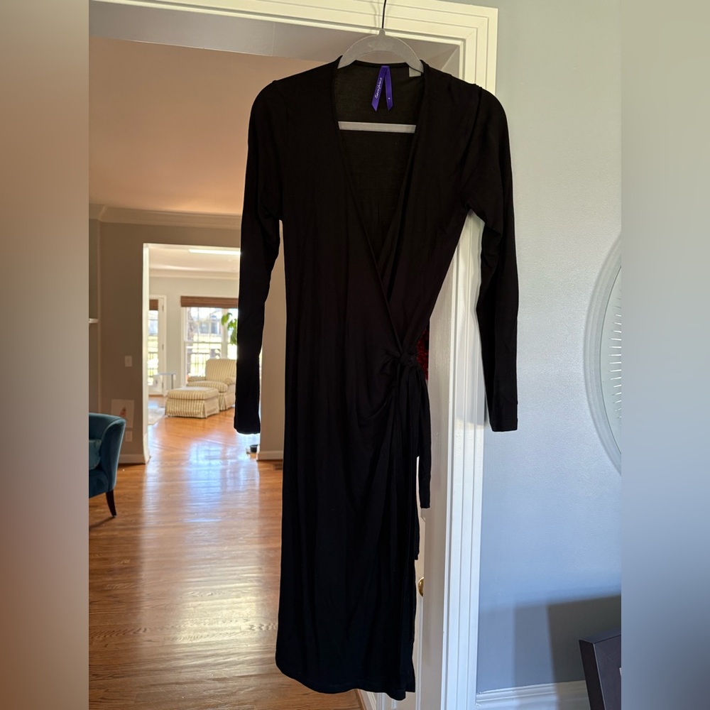Seraphine Maternity Elegant Black Long Sleeve Wrap Dress
